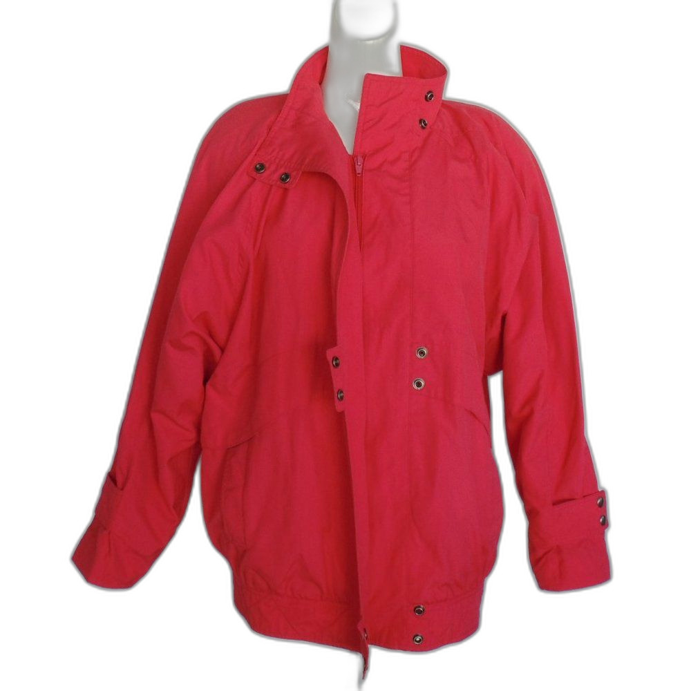 Vintage LIFESTYLES Coat, M, Coral, Zipper, Shoulder pads, Long sleeve